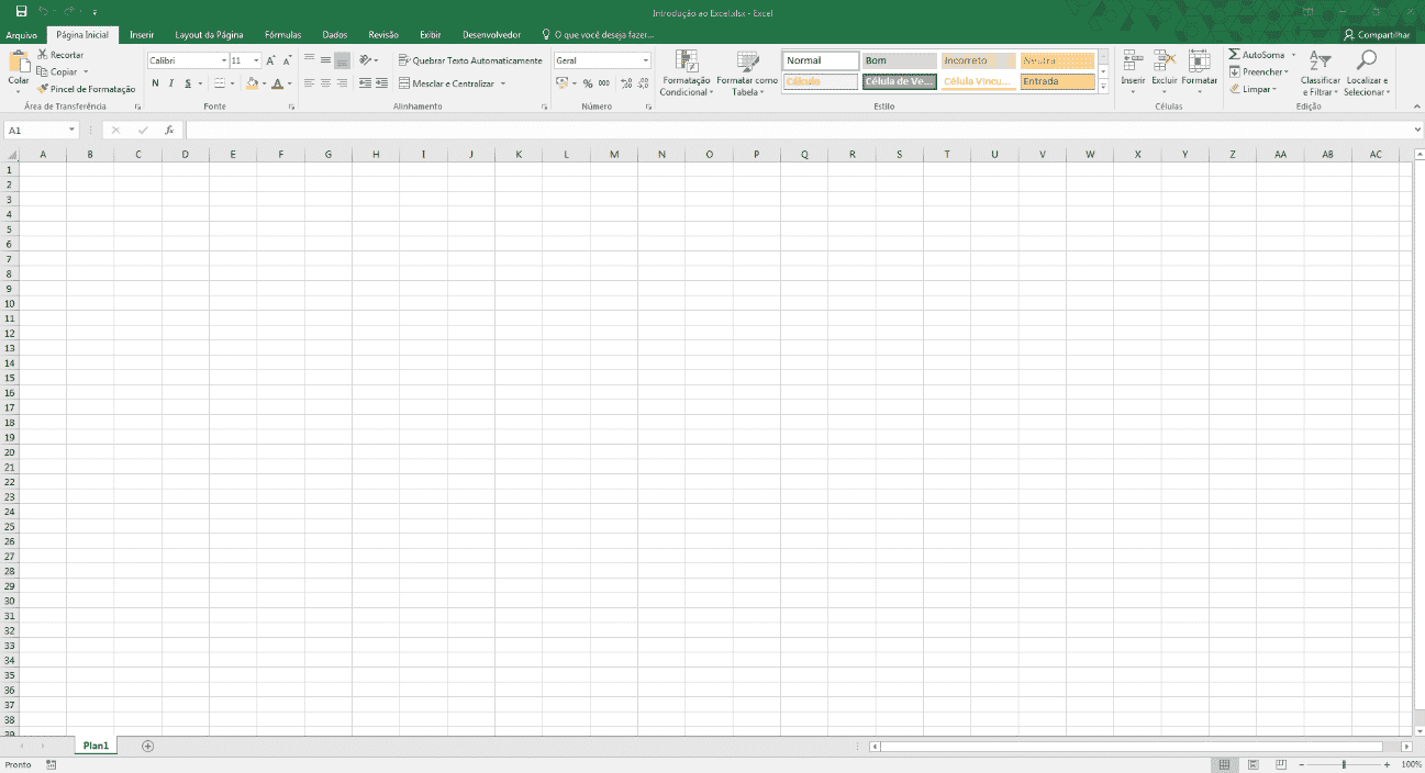 Tela inicial do Excel