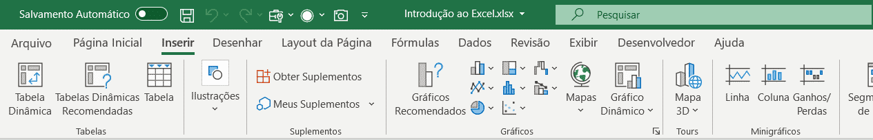 Faixas de opções do Excel