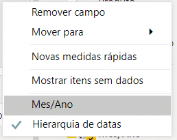 Alterando os dados de campo de linhas para Mes/Ano
