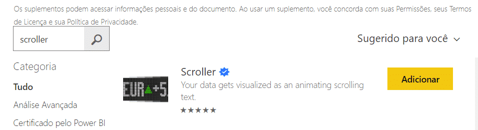 Escolhendo o gráfico e adicionando ao Power BI