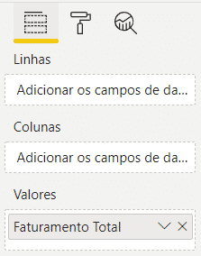 Arrastando a medida de Faturamento Total para o campo da matriz