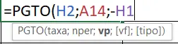 Fórmula de pagamento com os argumentos