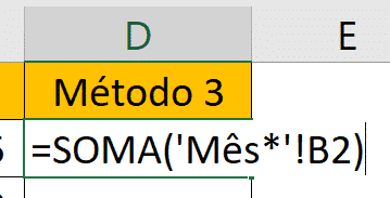 Método 3 para obter a soma somente das abas com o nome "Mês" - Fórmulas 3D no Excel