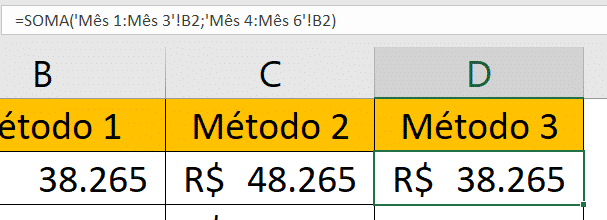 Resultado da fórmula do terceiro método - Fórmulas 3D no Excel