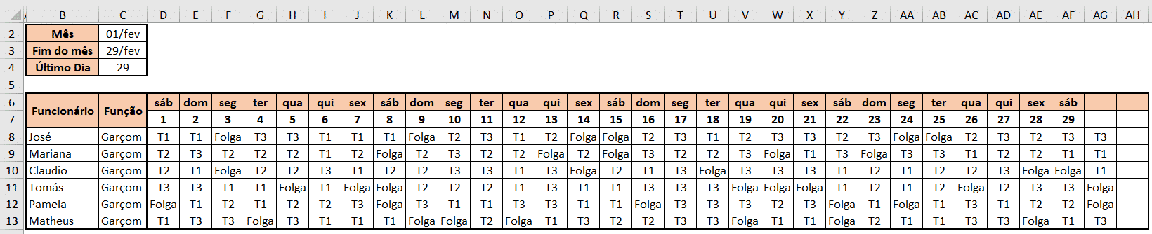 Resultado da formatação personalizada - Escala de Trabalho