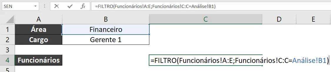 Função FILTRO com os argumentos preenchidos