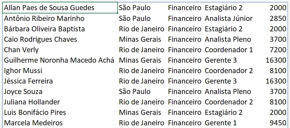 Resultado para o primeiro filtro