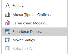 Opção para selecionar dados do gráfico