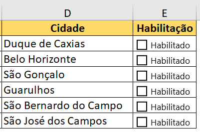 Copiando a caixa de seleção para as outras células da tabela