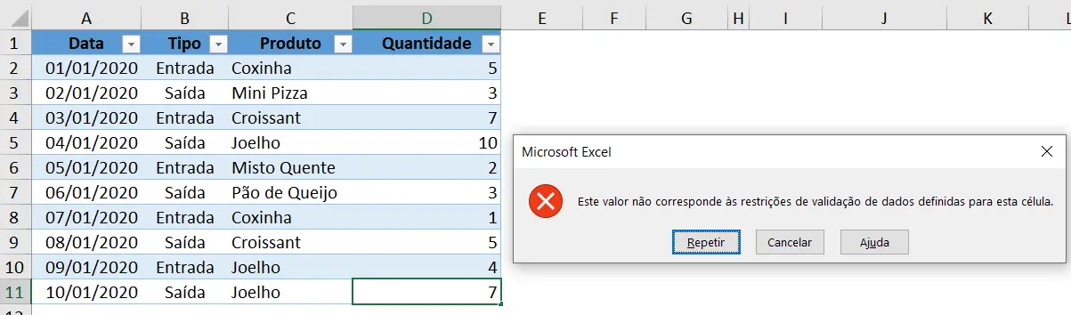 Erro ao inserir um valor em que o estoque fique negativo - Controle de estoque
