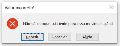 Erro com a nova mensagem inserida pelo usuário - Controle de estoque