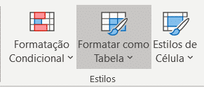 Opção para formatar os dados como tabela