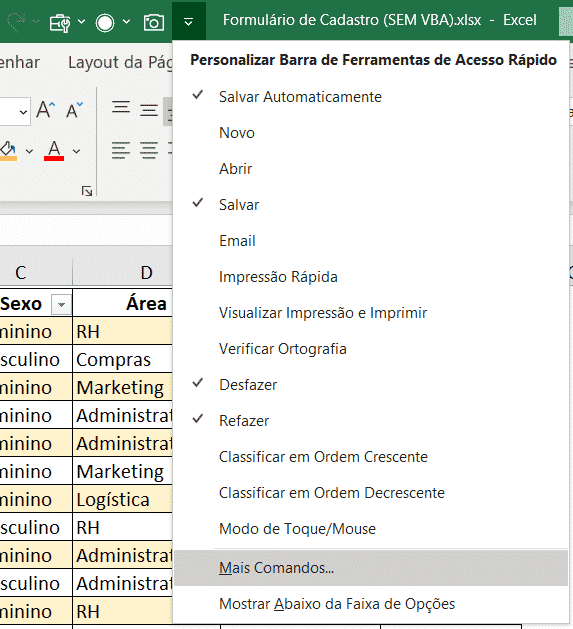 Personalizando a barra de ferramentas