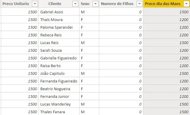 Resultado da fórmula de novo preço - Função SWITCH