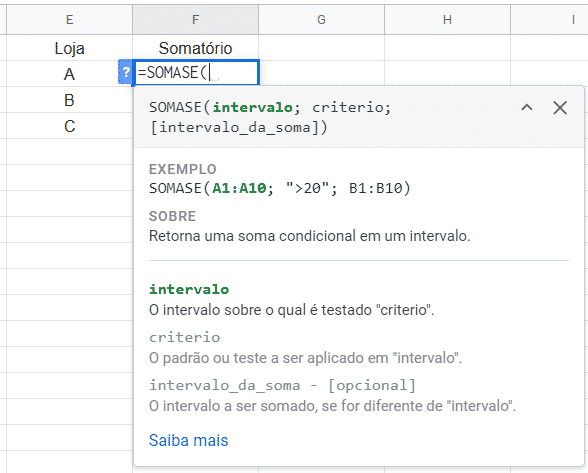 Fórmula SOMASE com explicações