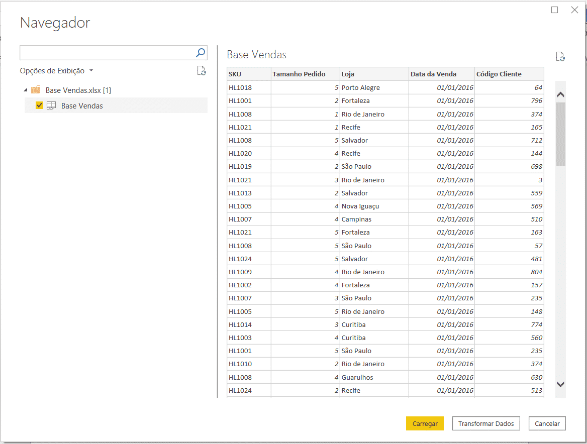 Mesclar Consultas no Power BI utilizando o Power Query 2 Janela para seleção de dados