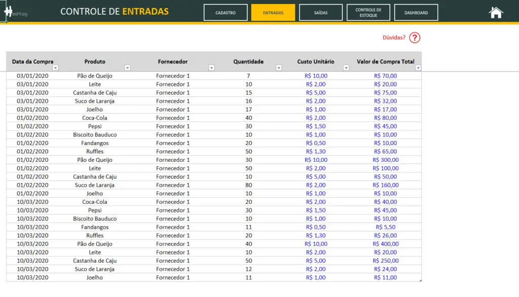 planilha de controle de estoque