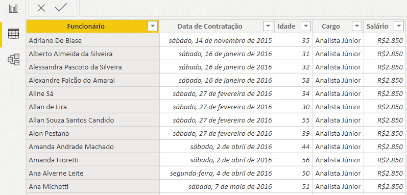 Tabela dentro do Power BI