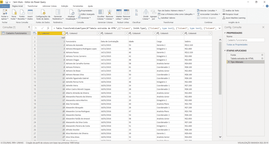 Ambiente do Power Query (editor de consultas)