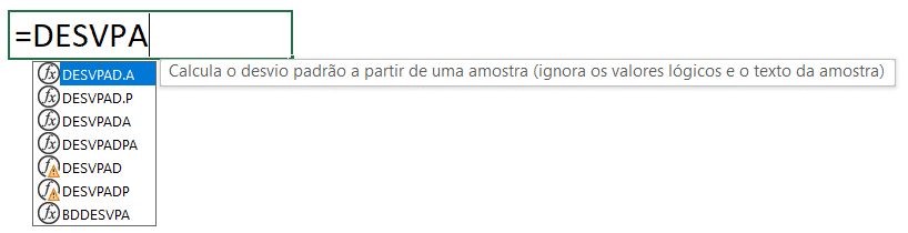 Fórmula para o desvio padrão por amostra