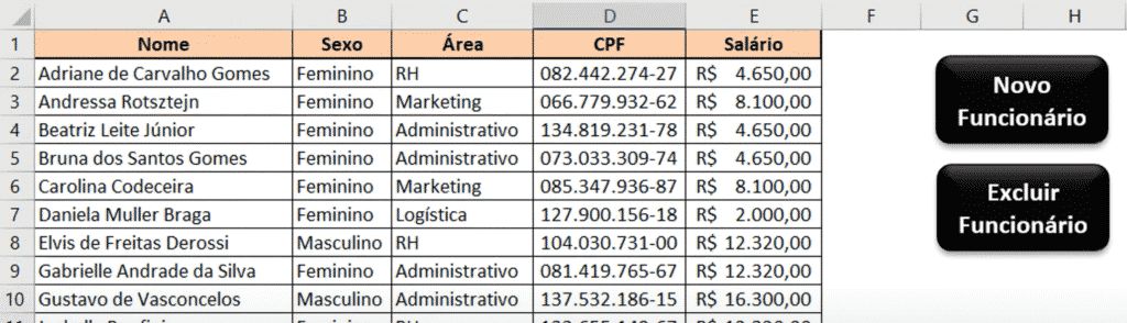 Planilha Base Funcionários