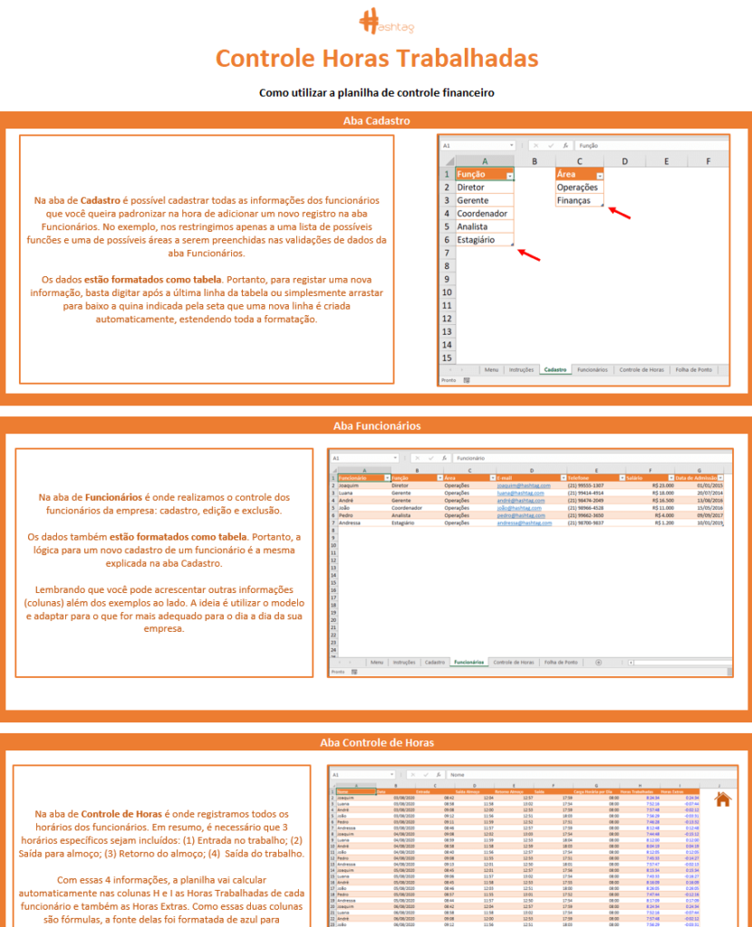 Aba Instruções da Planilha de Horas Trabalhadas