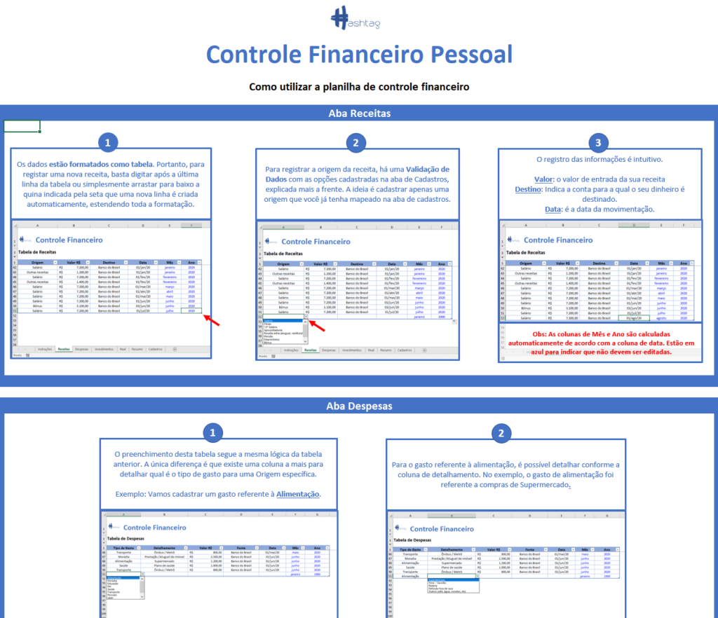 Aba Instruções - Planilha de Controle Financeiro