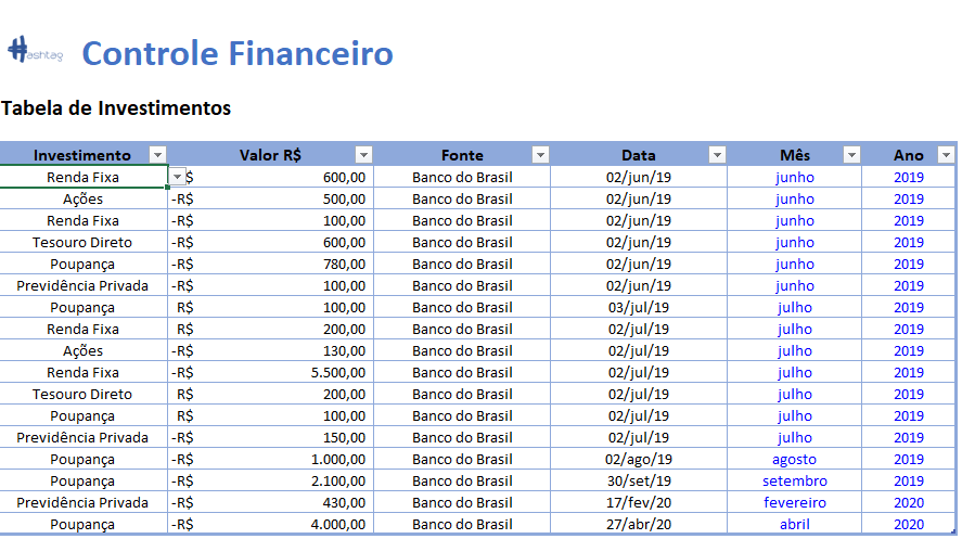 Aba Investimentos - Planilha de Controle Financeiro