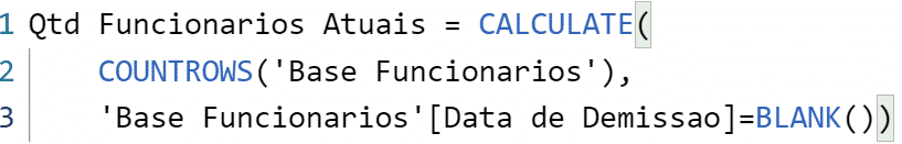 Fórmula para calcular os funcionários atuais - Contratações no Power BI