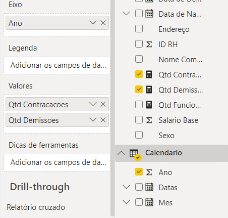 Inserindo as informações nos campos do gráfico