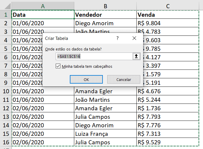 Formatando informações como tabela