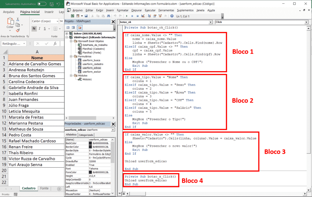 Formulario Excel VBA - Editar bases de dados