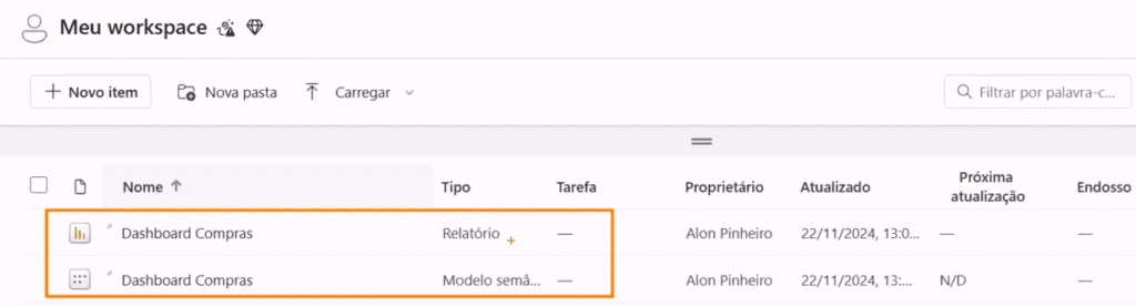 Modelo semântico e relatório