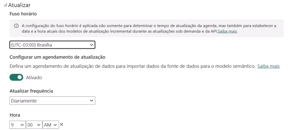 seção Atualizar
