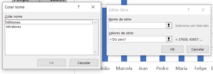Abrindo o menu de nomes que já foram criados - Gráfico Automático no Excel