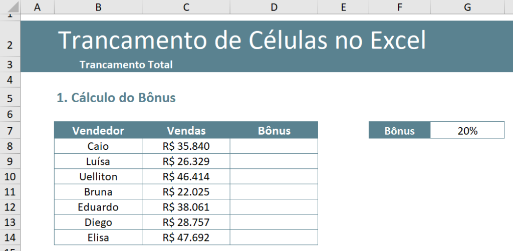 Planilha de bônus dos vendedores