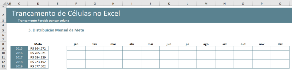 Planilha para o trancamento em coluna