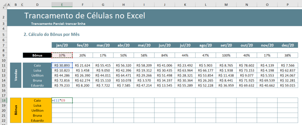 Planilha para o trancamento em linha - Travar Célula no Excel