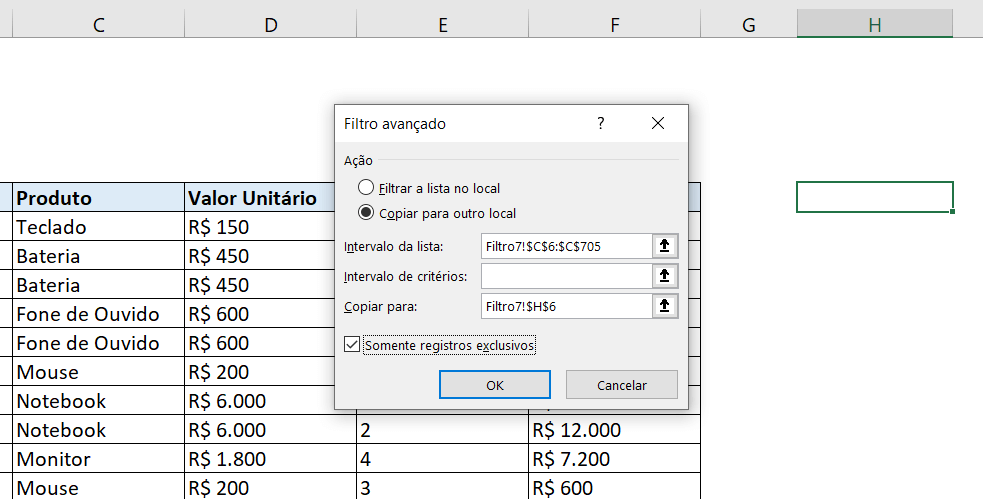 Habilitando duas novas opções no Filtro Avançado no Excel