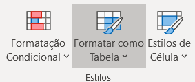 Opção para formatar dados como tabela