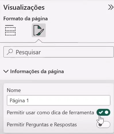 Configurações de visualizações para permitir usar como dica de ferramenta