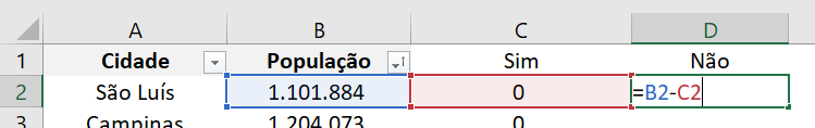 Fórmula para a segunda coluna auxiliar