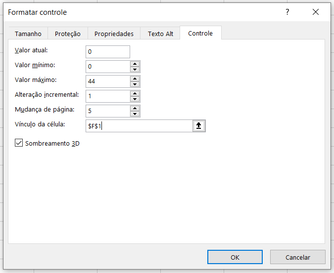 Configurações da barra de rolagem - Como Apresentar Tabelas no Excel