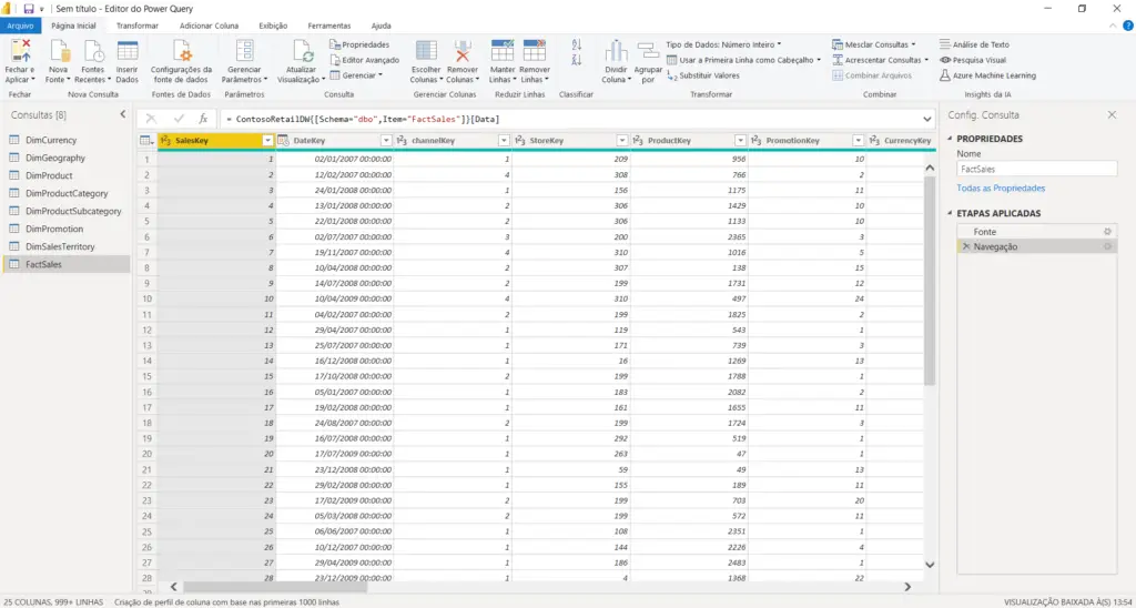 Importando as tabelas para o Power Query para o tratamento - Como Integrar o Power BI com SQL Server