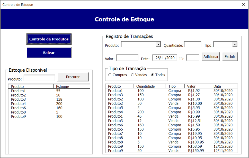 Controle De Estoque Excel