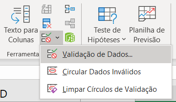 Validação de dados para a Lista automática no Excel