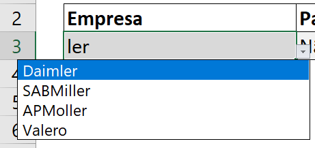 Lista suspensa automática