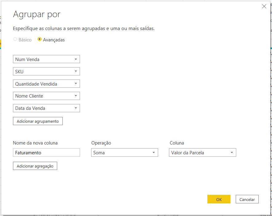 Configurações de agrupamento