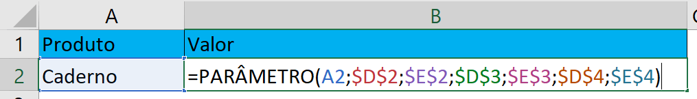 Inserindo todas as opções de valores e resultados