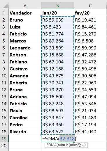 Resultado da AutoSoma